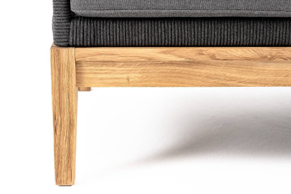 Диван 3-местный из роупа, Канны, основание дуб, роуп темно-серый круглый, ткань темно-серая