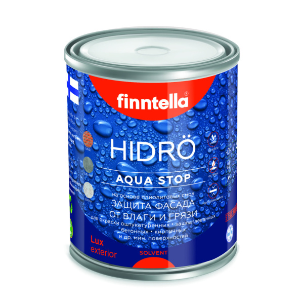Краска Finntella, Hidro, фасадная гидрофобизирующая матовая уп. 0.9 л колеровка