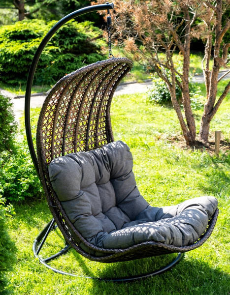 Кресло-кокон подвесное из искусственного ротанга, Виши, цвет: коричневый