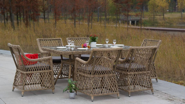 Кресло плетеное из искусственного ротанга, Латте соломенный