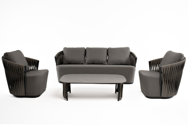 Диван 3-местный из искусственного ротанга, Флоренция, цвет: графит