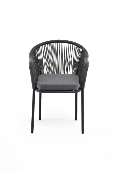 Стул из роупа, Лион, каркас алюминий серый муар, роуп серый круглый, ткань серая