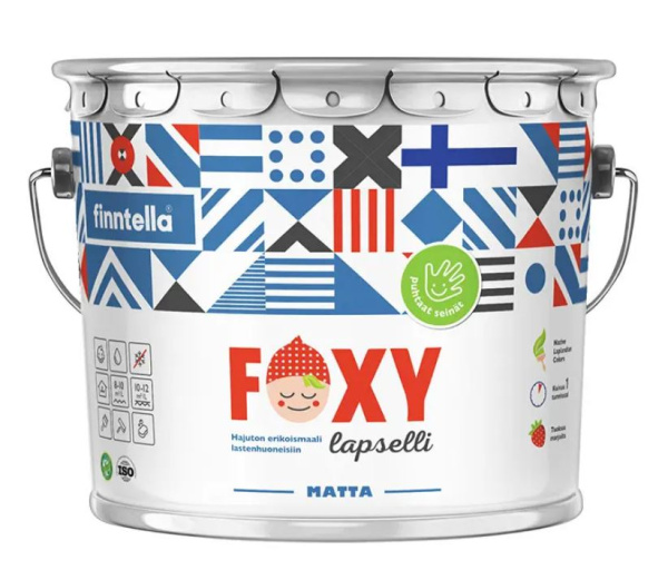 Краска Finntella, Foxy Lapsille matt, специализир. для детских комнат матовая, уп. 0.9 л колеровка