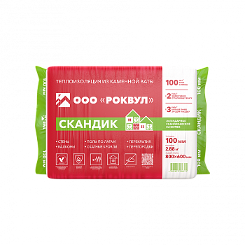 Rockwool Лайт Баттс Скандик, 100х600х800 мм, 2.88 м², 0.288 м³ уп