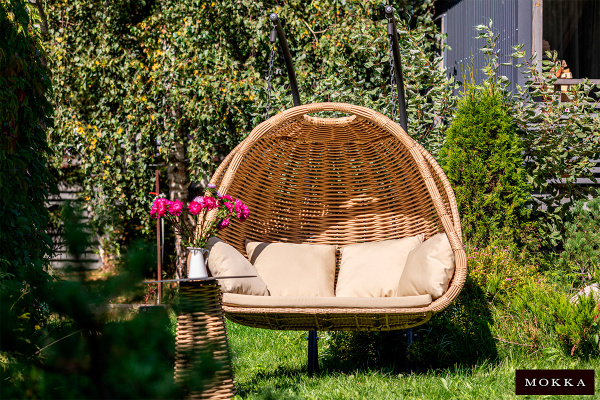 Кресло подвесное двухместное Mokka Majorca из искусственного ротанга цвет: соломенный