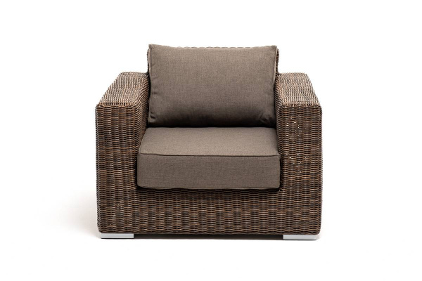 Кресло плетеное из искусственного ротанга, Боно, с подушками коричневый
