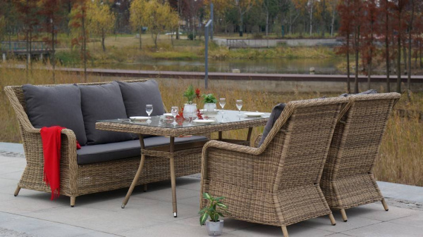 Стол плетеный из искусственного ротанга 160х90 см, Латте цвет: соломенный