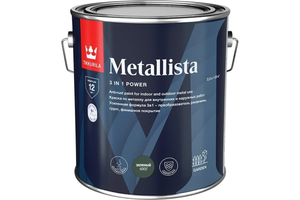Краска по ржавчине Tikkivala Metallista, глянцевая, база А, уп 2.3 л Цвет: зеленый