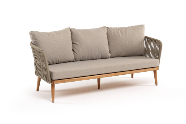 Диван 3-местный из роупа, Мальорка, основание дуб, роуп серо-коричневый 23мм, ткань бежевая