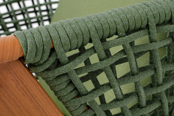 Кресло из роупа, Амстердам, каркас алюминий, роуп зеленый круглый, ткань зеленая