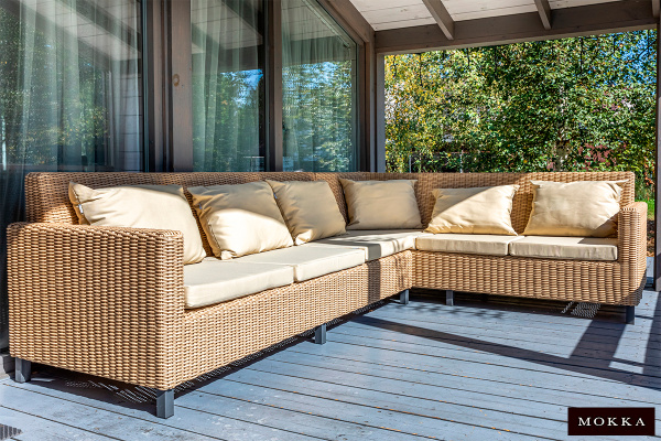 Диван угловой Mokka Bella, из искуственного ротанга, /13 подушек/ цвет: соломенный