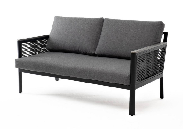 Диван 2-местный из роупа, Сан Ремо, каркас алюминий темно-серый, роуп серый, ткань серая