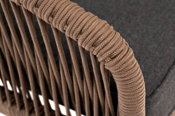 Кресло из роупа, Канны, каркас алюминий коричневый муар, роуп коричневый круглый, ткань темно-серая
