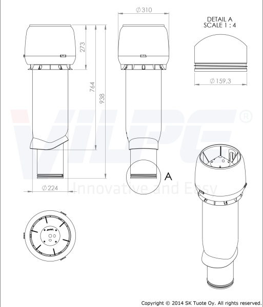 P-вентиляционный выход Vilpe, 160/ ИЗ/ 700 мм серый