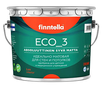 Краска Finntella, Eco 3, для стен и потолков гладкая полиуретан-латексная глубокоматовая, уп. 2.7 л колеровка