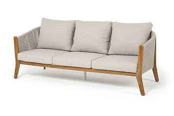 Диван 3-местный из роупа, Сидней, основание тик, каркас алюминий бежевый, роуп бежевый,ткань бежевая