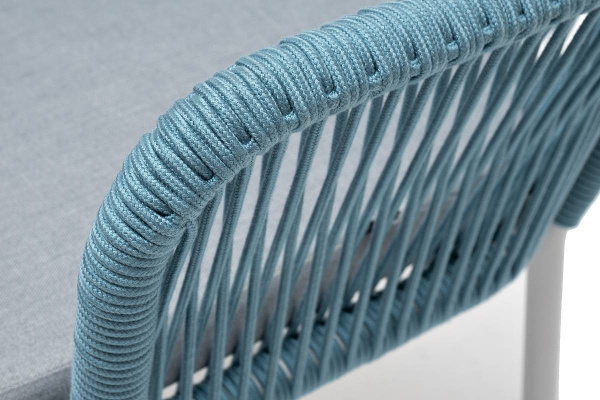 Стул из роупа, Лион, каркас - сталь светло-серый муар, роуп бирюзовый круглый, ткань светло-серая