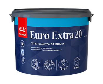 Краска для влажных помещений Tikkivala Euro Extra 20, полуматовая, база С, уп 0.9 л Цвет: колеровка
