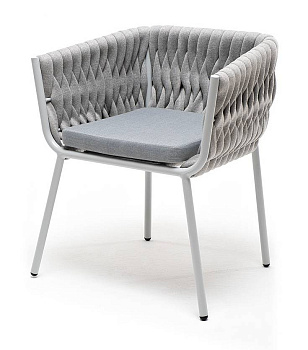 Стул из роупа, Монако, каркас алюминий светло-серый муар, роуп светло-серый 40 мм,ткань светло-серая