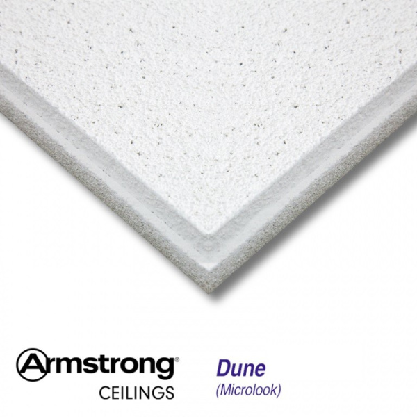 Плита потолочная Armstrong, твердое мин. волокно, 15 мм, 600х600 мм Dune Supreme / microlook, кальцидная крошка, мироперфор., цвет: белый