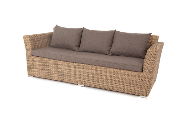 Диван 3-местный из искусственного ротанга, Капучино соломенный