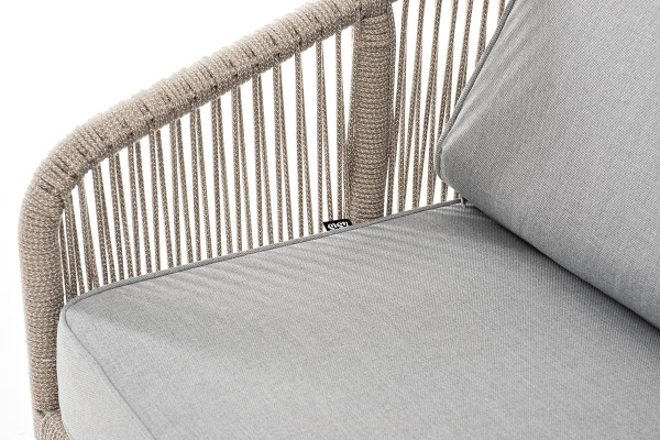 Диван 2-местный из роупа, Канны, карк алюм светло-серый муар, роуп серый меланж круг, ткань св.серая