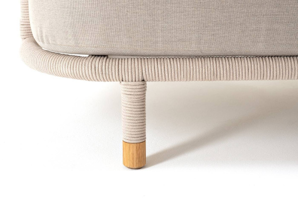 Диван 3-местный из роупа, Верона, каркас алюминий белый муар, роуп бежевый круглый, ткань бежевая