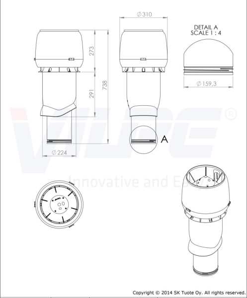 P-вентиляционный выход Vilpe, 160/ ИЗ/ 500 мм бордо