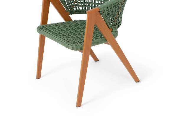 Стул из роупа, Амстердам, каркас алюминий, роуп зеленый круглый, ткань зеленая