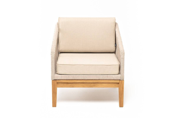 Кресло из роупа, Канны, основание дуб, роуп бежевый круглый, ткань бежевая