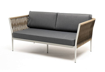 Диван 2-местный из роупа, Касабланка,карк алюм светло-серый муар,роуп серо-коричневый 23мм,ткань сер