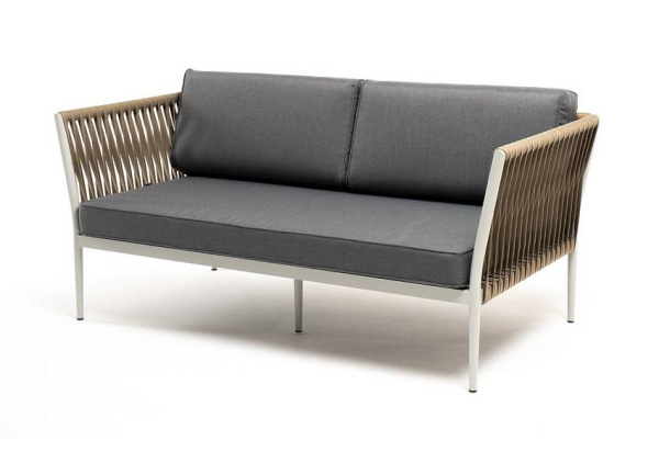 Диван 2-местный из роупа, Касабланка,карк алюм светло-серый муар,роуп серо-коричневый 23мм,ткань сер
