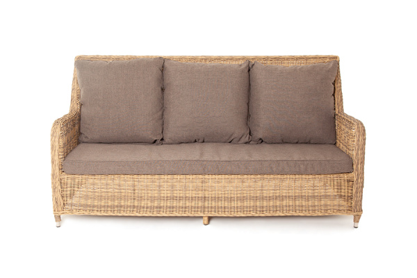 Диван 3-местный из искусственного ротанга, Гляссе соломенный