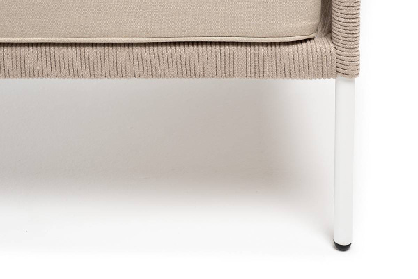 Кресло из роупа, Канны, каркас алюминий белый муар, роуп бежевый круглый, ткань бежевая