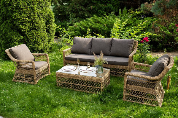 Диван 3-местный из искусственного ротанга, Гранд Латте цвет: соломенный