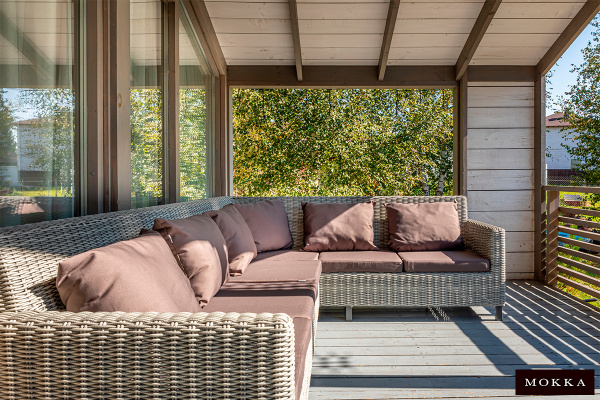 Диван угловой Mokka Bella, из искуственного ротанга, /13 подушек/ цвет: серый