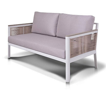 Диван 2-местный из роупа, Сан Ремо, каркас алюминий белый, роуп бежевый, ткань бежевая