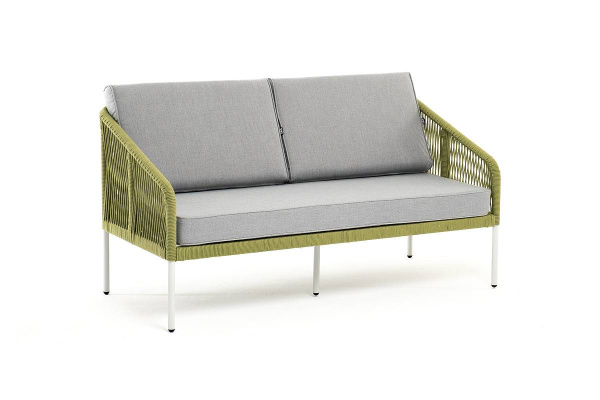 Диван 2-местный из роупа, Канны, карк алюм светло-серый муар,роуп салатовый меланж круг,ткань св.сер