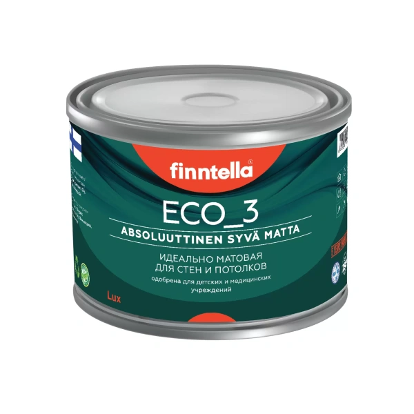Краска Finntella, Eco 3, для стен и потолков гладкая полиуретан-латексная глубокоматовая, уп. 0.45 л колеровка
