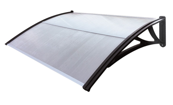 Козырек Krovent усилиный из поликарбоната 1500 мм х 1070 мм, прозрачный, кронштейн черный