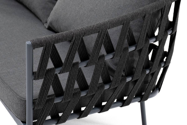 Диван 2-местный из роупа, Диего, карк. алюм темно-серый муар,роуп темно-серый круг,ткань темно-серая