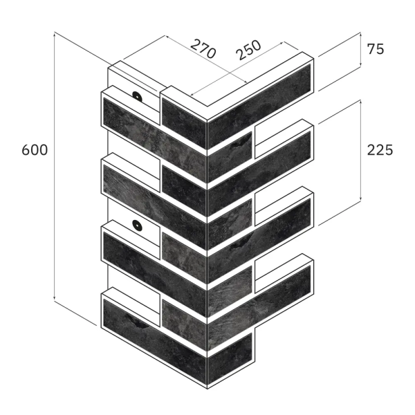 Термопанель угловая Европа с плиткой Keramin, 250х250х600 мм, 60 мм ППС, гладкий, цвет: Колорадо 5