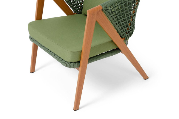 Кресло из роупа, Амстердам, каркас алюминий, роуп зеленый круглый, ткань зеленая