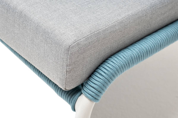 Кресло из роупа, Милан, карк.алюминий светло-серый муар, роуп бирюзовый круглый, ткань светло-серая