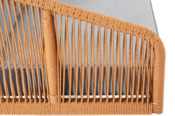 Диван 2-местный из роупа, Канны, каркас алюм белый шагрень,роуп оранж меланж круг,ткань светло-серая