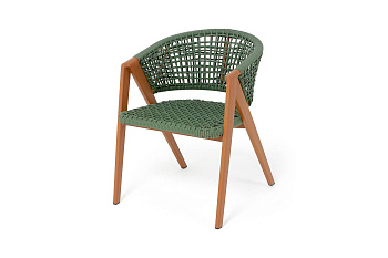 Стул из роупа, Амстердам, каркас алюминий, роуп зеленый круглый, ткань зеленая