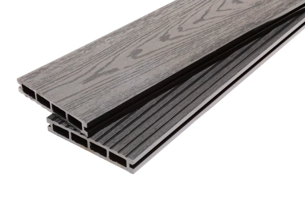 Террасная доска МПК из минерально-полимерного композита 140 мм, L= 6000 мм вельвет и тиснение, цвет: серый