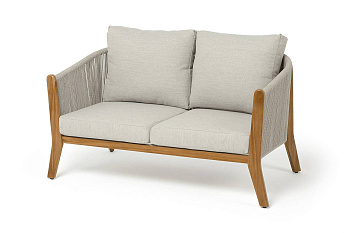 Диван 2-местный из роупа, Сидней, основание тик, каркас алюминий бежевый, роуп бежевый, ткань бежева