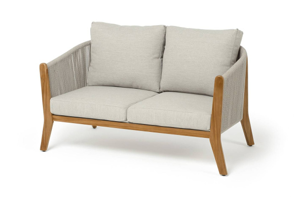 Диван 2-местный из роупа, Сидней, основание тик, каркас алюминий бежевый, роуп бежевый, ткань бежева