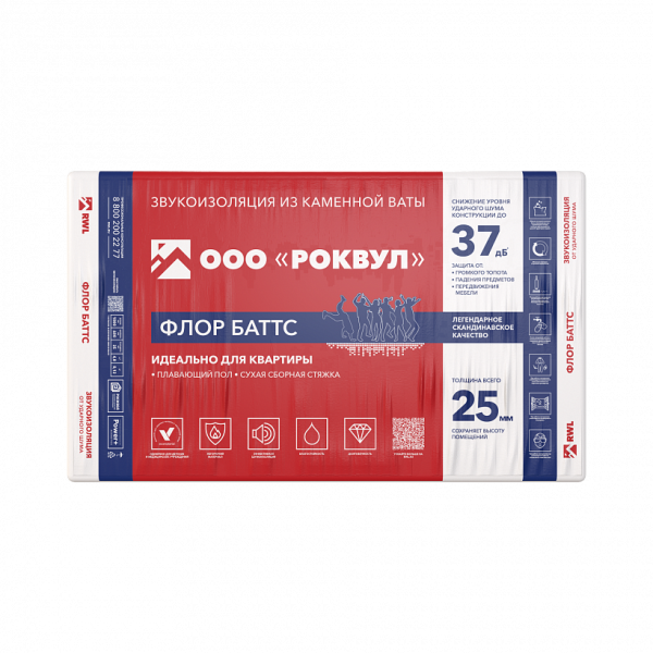 Rockwool, Флор Баттс, 100х600х1000 мм,  1.2 м², 0.12 м³ уп